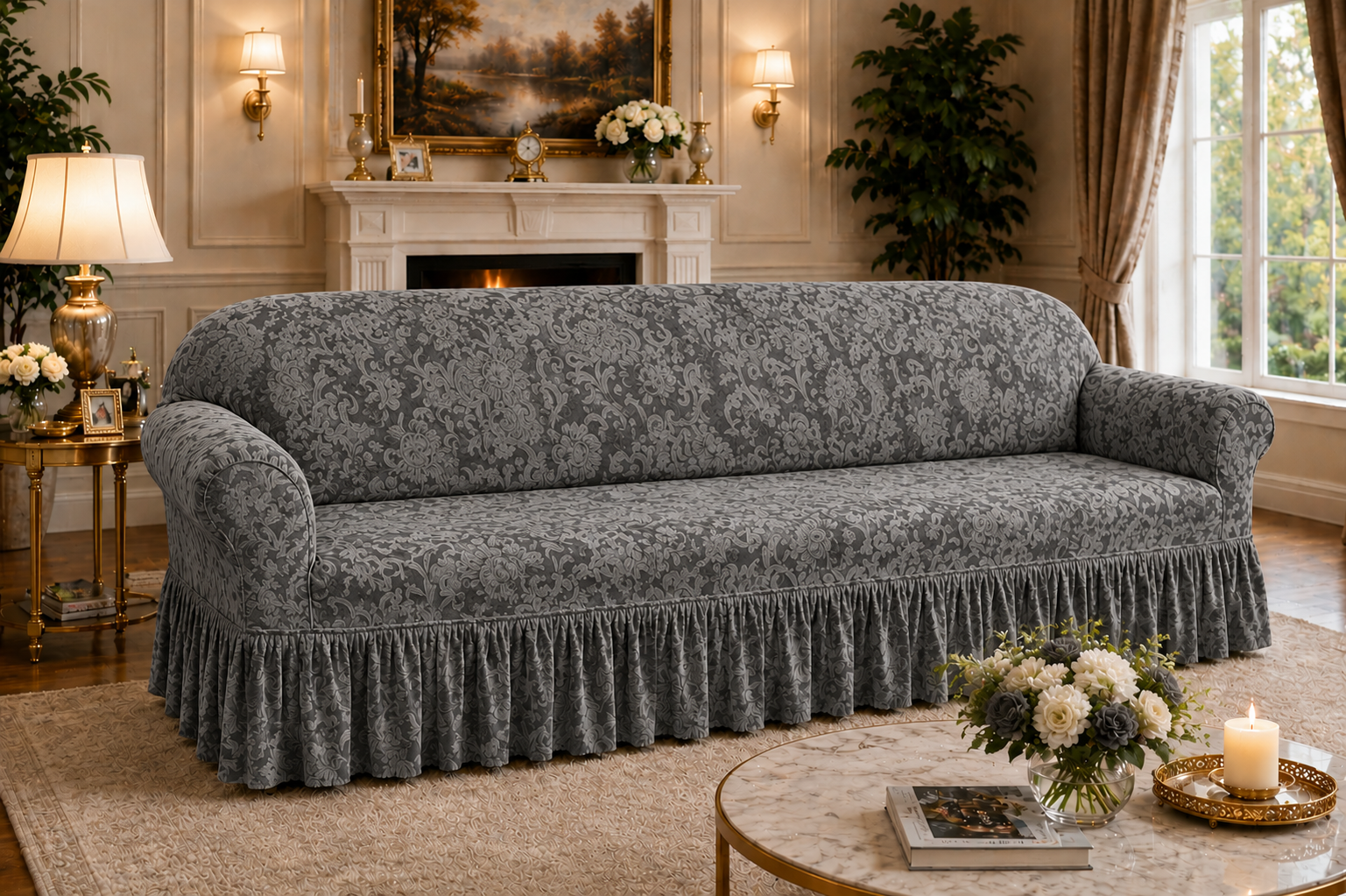 Palachi Style Sofa Cover-Slate Grey Color