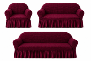 Alternative view of Butterfly White Sofa Covers Dark Maroon Color