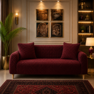 Fitted Style Bubble Stuff Sofa Cover Maroon