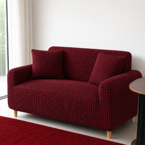Fitted Style Bubble Stuff Sofa Cover Maroon