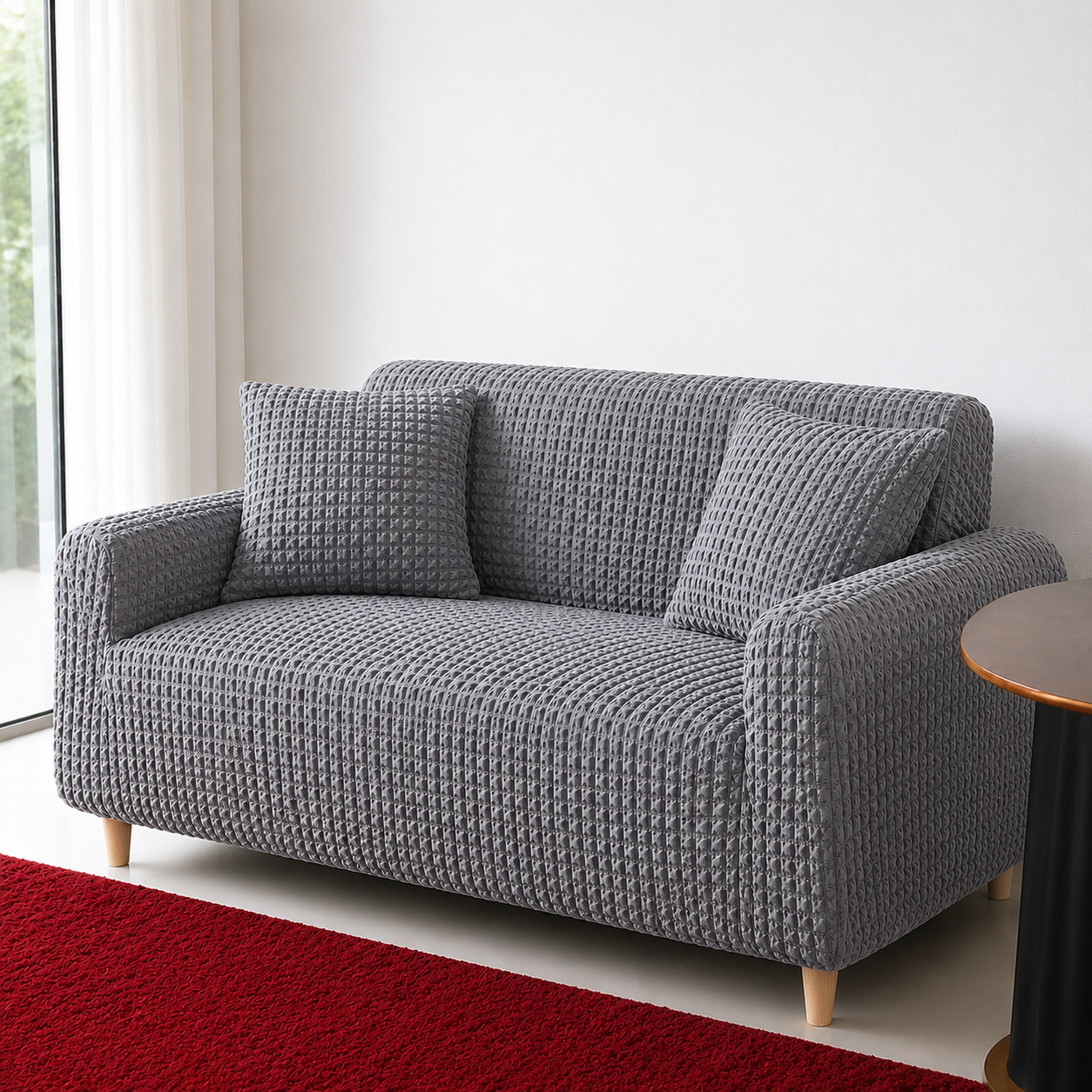 Fitted Style Bubble Stuff Sofa Cover Grey