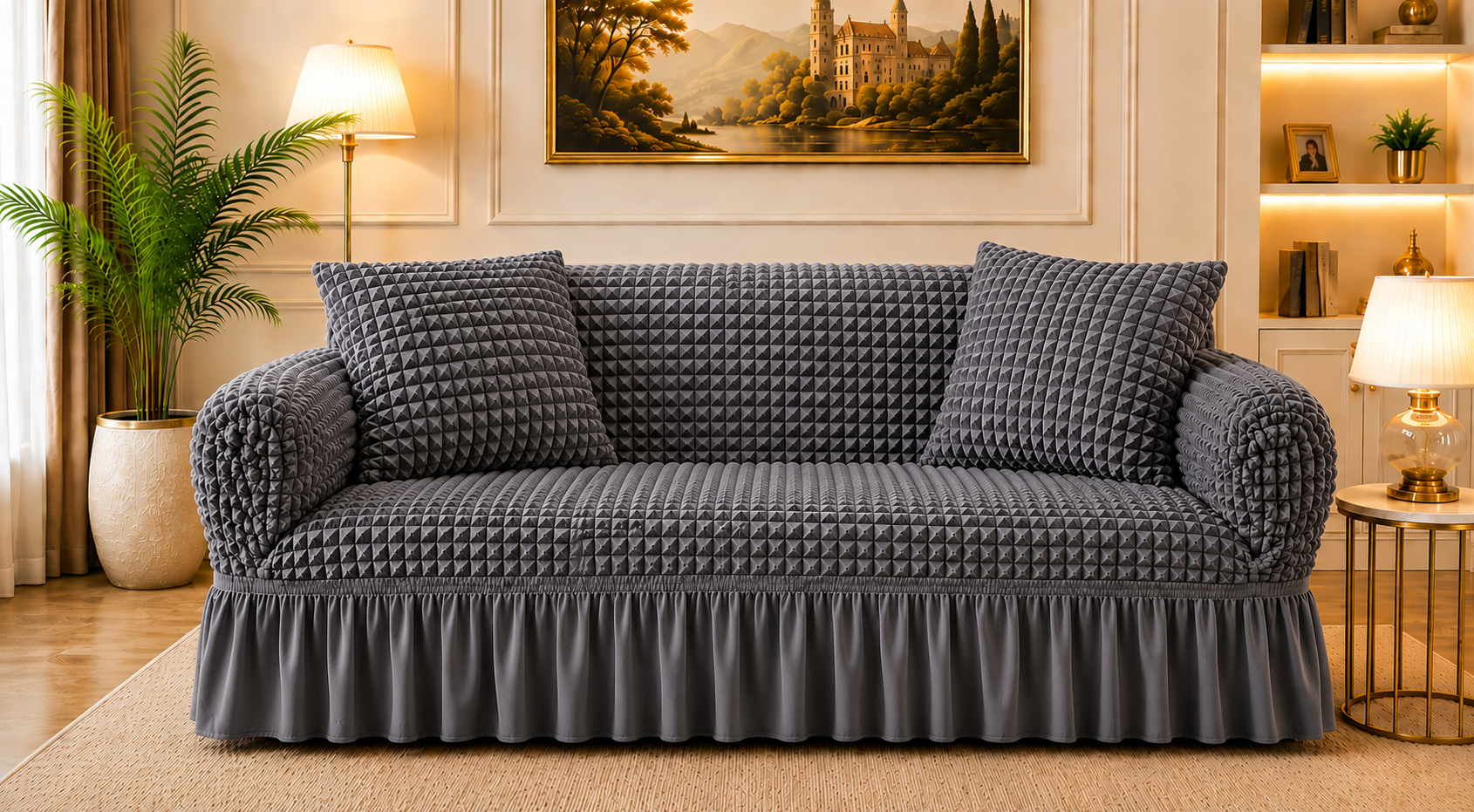 Turkish Style Bubble Sofa Cover Gray