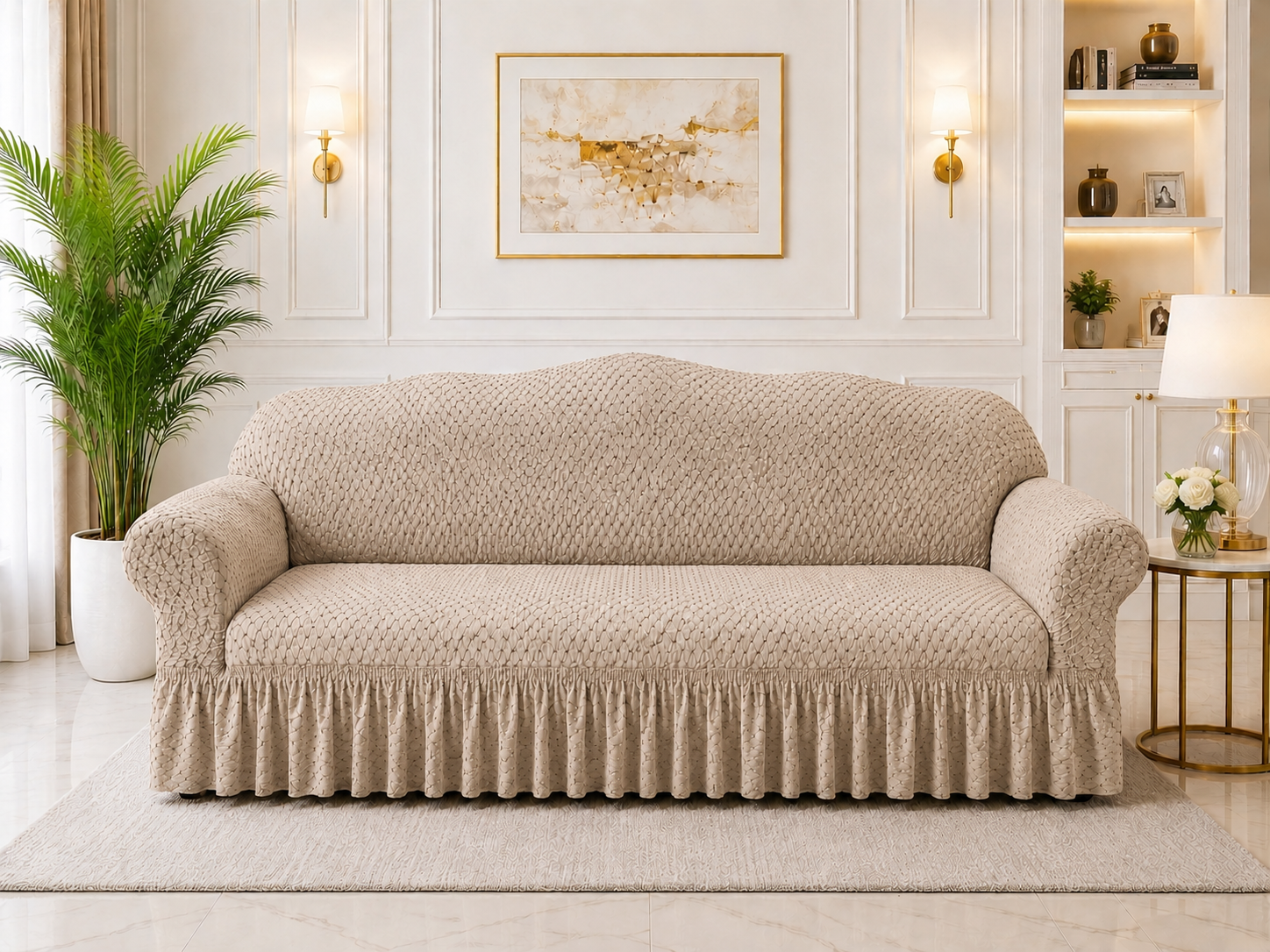 Butterfly Black Sofa Covers Light Beige Color