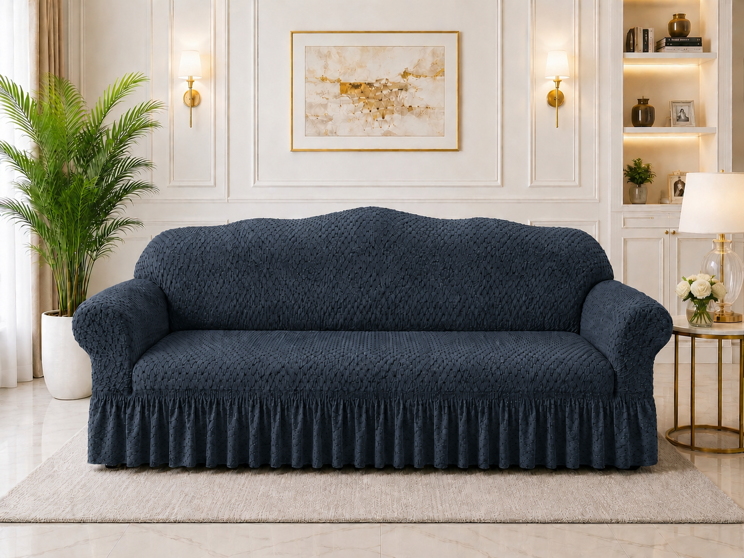 Butterfly Black Sofa Covers Turkish Blue Color
