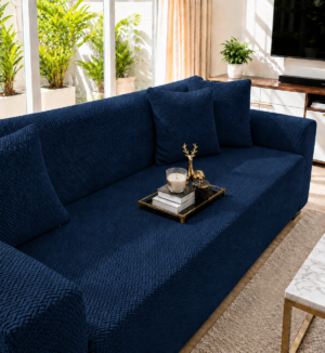 Tile Print Sofa Covers Navy Blue Color