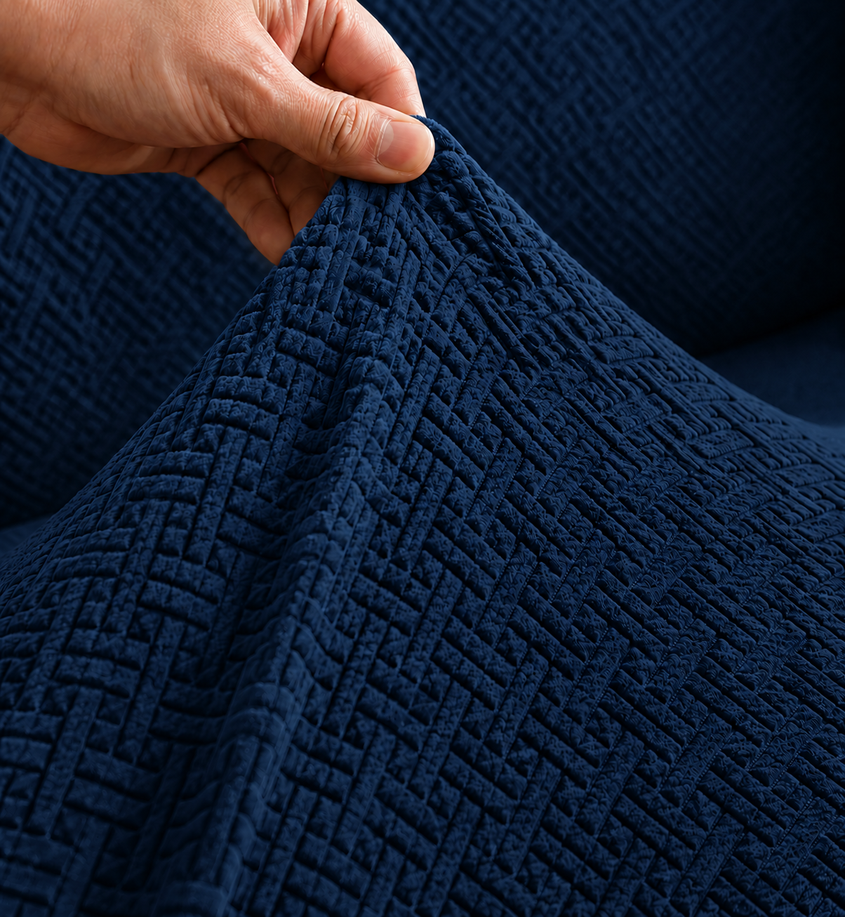 Tile Print Sofa Covers Navy Blue Color - Image 2