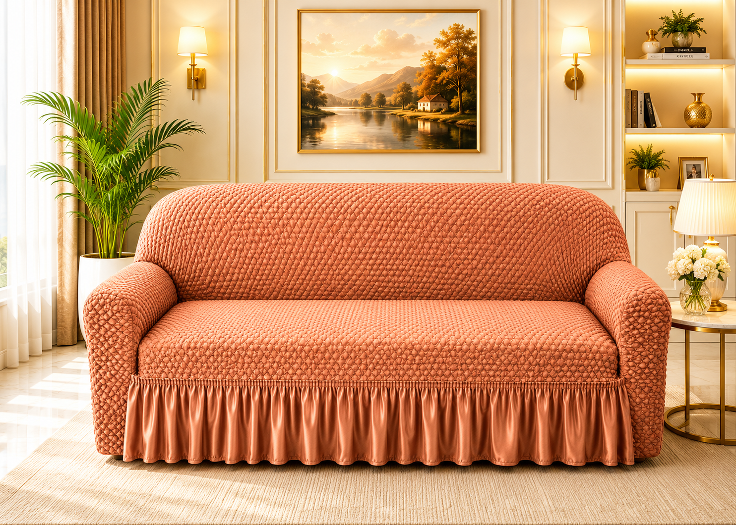 Butterfly White Sofa Covers Copper or Brown Color
