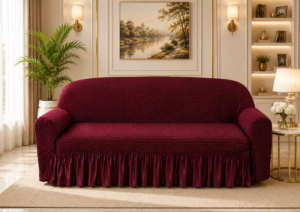 Butterfly White Sofa Covers Dark Maroon Color