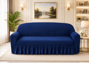 Butterfly White Sofa Covers Navy Blue Color