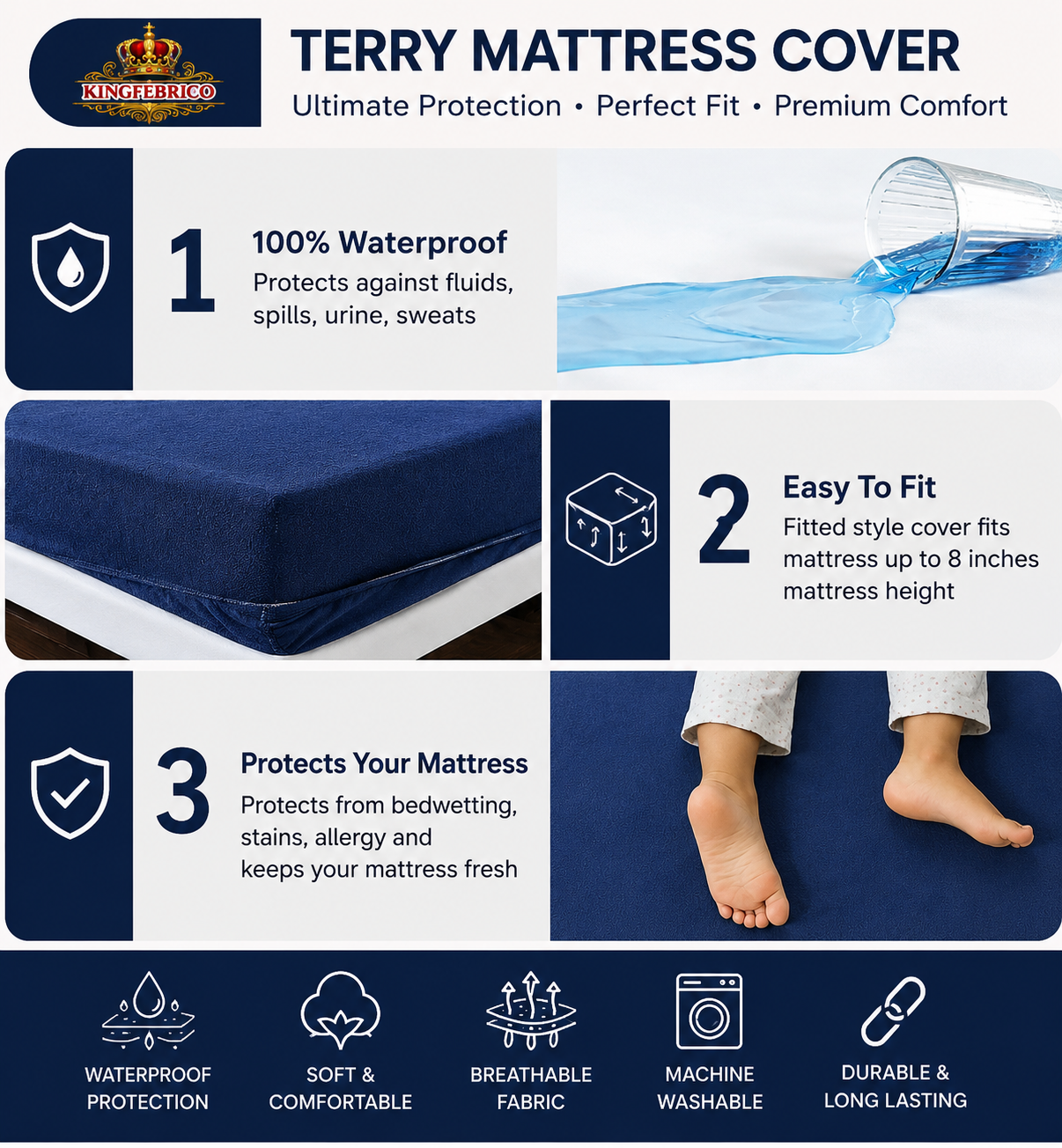 Terry Mattress Cover Navy Blue Color - Image 3