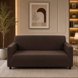 China Jersey Fitted Sofa Covers Dark Brown Color